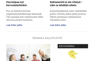 Kotitalon uutiskirje kertoo taloyhtiöasumisen ajankohtaisimmat asiat.